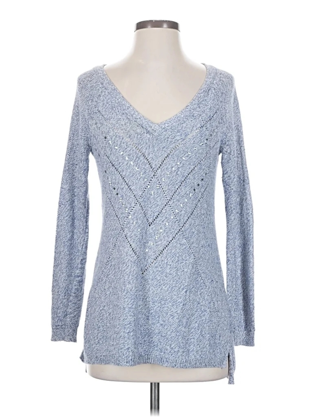 XS -White House Black Market Heathered Blue V-Neck Sweater